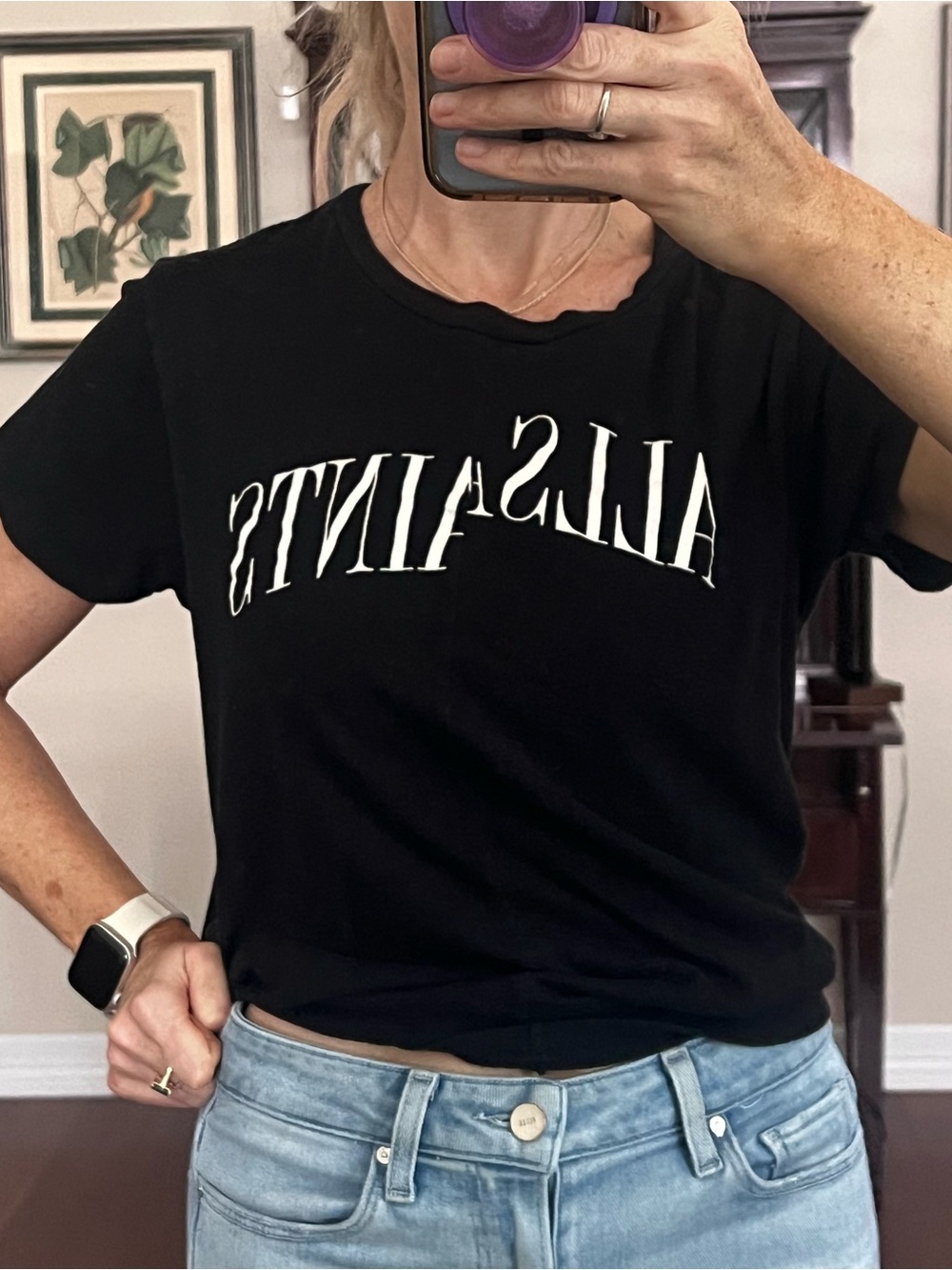 AllSaints Black Tee with White Reverse Logo